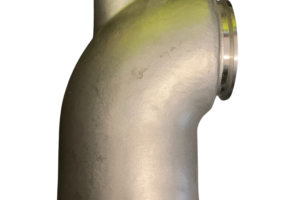 A silver pipe with a metal cap on top of it.
