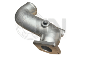 Silver metal pipe with flange attachment.