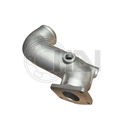 Silver metal pipe with flange attachment.