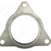 A metal exhaust pipe gasket with three holes.