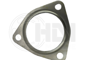 A metal gasket that is shaped like a triangle.