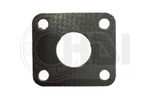 A black gasket that is sitting on the ground.