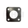 A black gasket that is sitting on the ground.