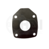 A black gasket that is sitting on the ground.