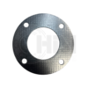 A metal gasket that is sitting on the ground.