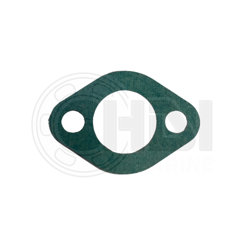 A green gasket is sitting on the side of a white wall.