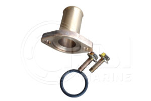 A bronze flange with a nut and bolt attached.