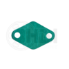 A green rubber gasket that is sitting on the ground.
