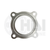 A stainless steel gasket is shown on the side of a car.