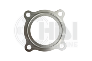 A stainless steel gasket is shown on the side of a car.
