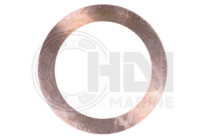 A copper washer is shown on the side of a boat.