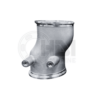 A stainless steel pipe with two valves on each side.