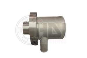 Metal marine valve component on white background.